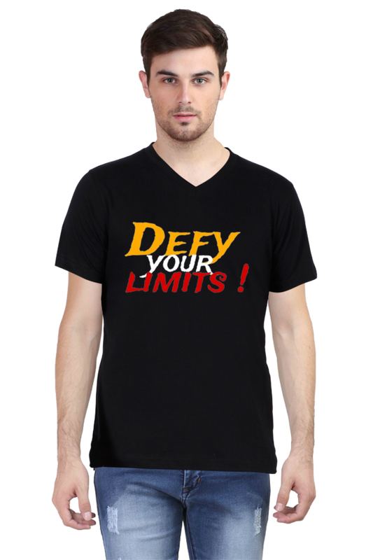 Men's Cotton V-Neck T-Shirt | Defy Your Limits | Available in Black & Blue | The Zeta Revolution