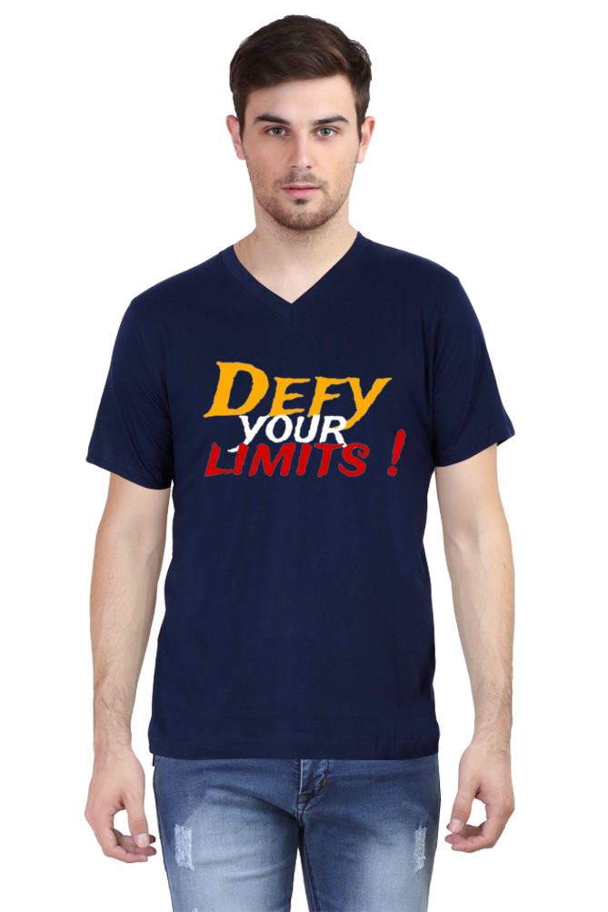 Men's Cotton V-Neck T-Shirt | Defy Your Limits | Available in Black & Blue | The Zeta Revolution